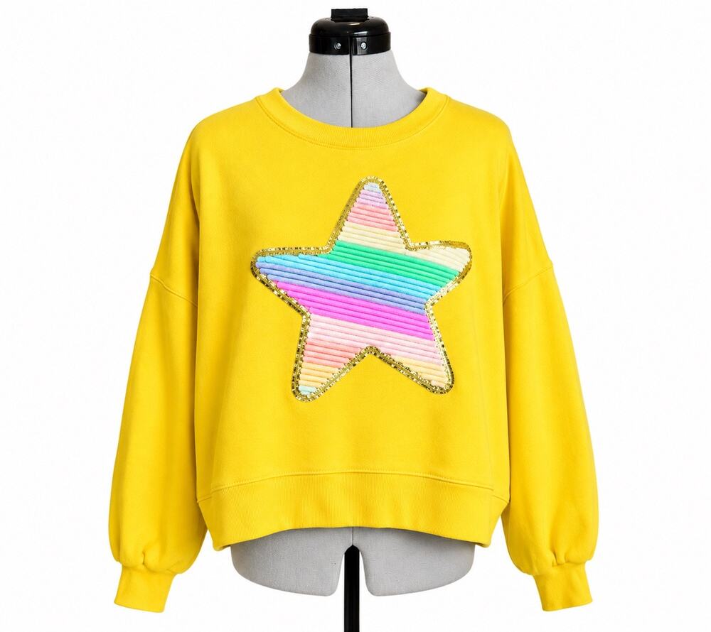 Judith March Yellow Rainbow Star Embellished Sweatshirt